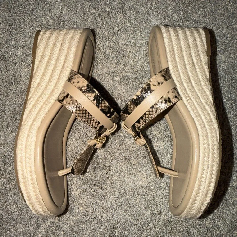 Y2K Hobo MK Zoe Rattan Wedge Sandal Faux Python Leather Women Sz 7.5 M Camel